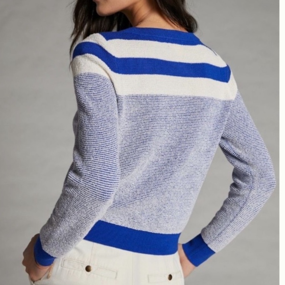 Anthropologie Maeve Paulina Striped Knit Crewneck Sweater in Blue Size Medium - Picture 2 of 9